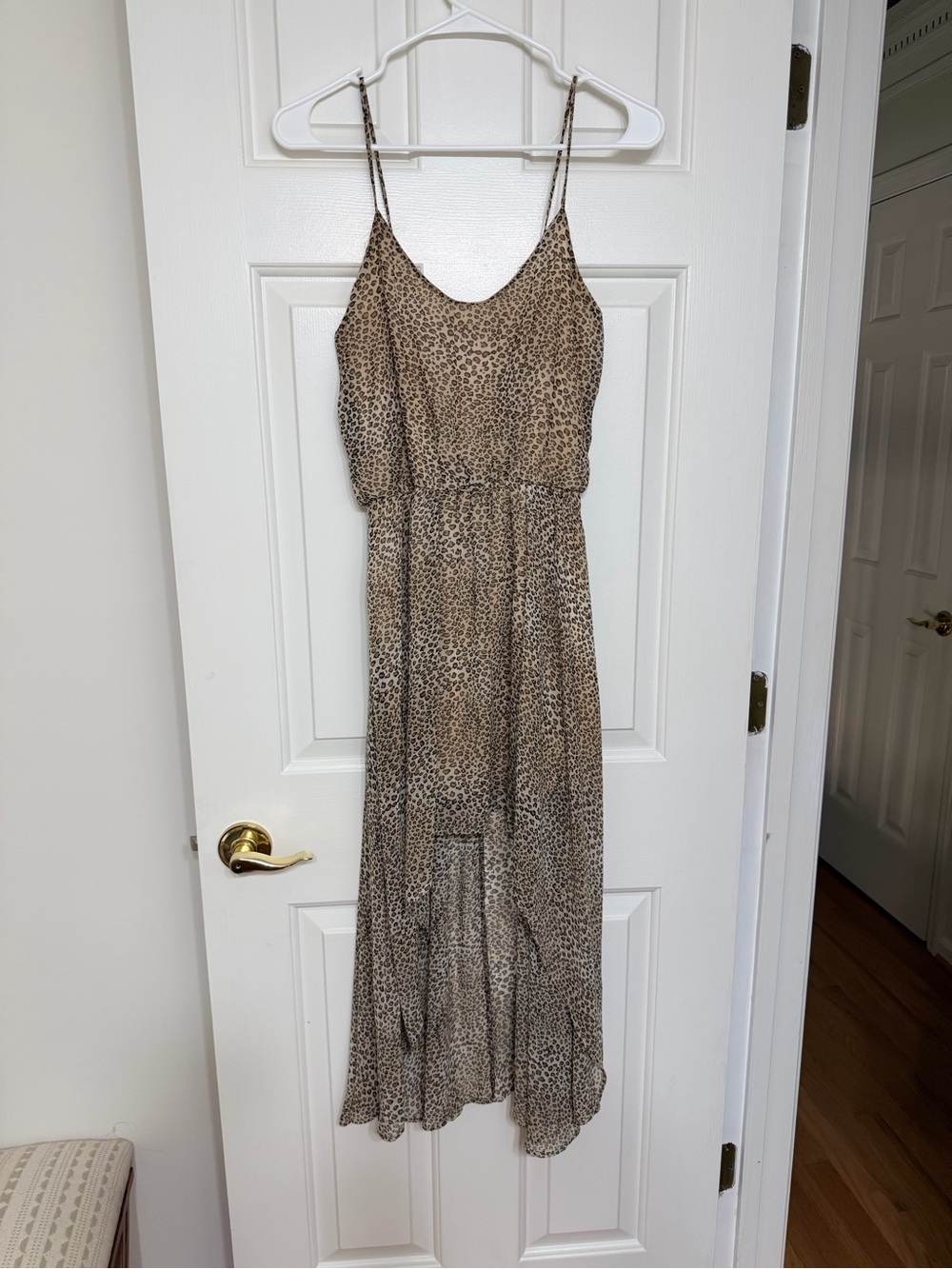 audrey Beige and Brown Leopard Print Spaghetti Strap Maxi Dress